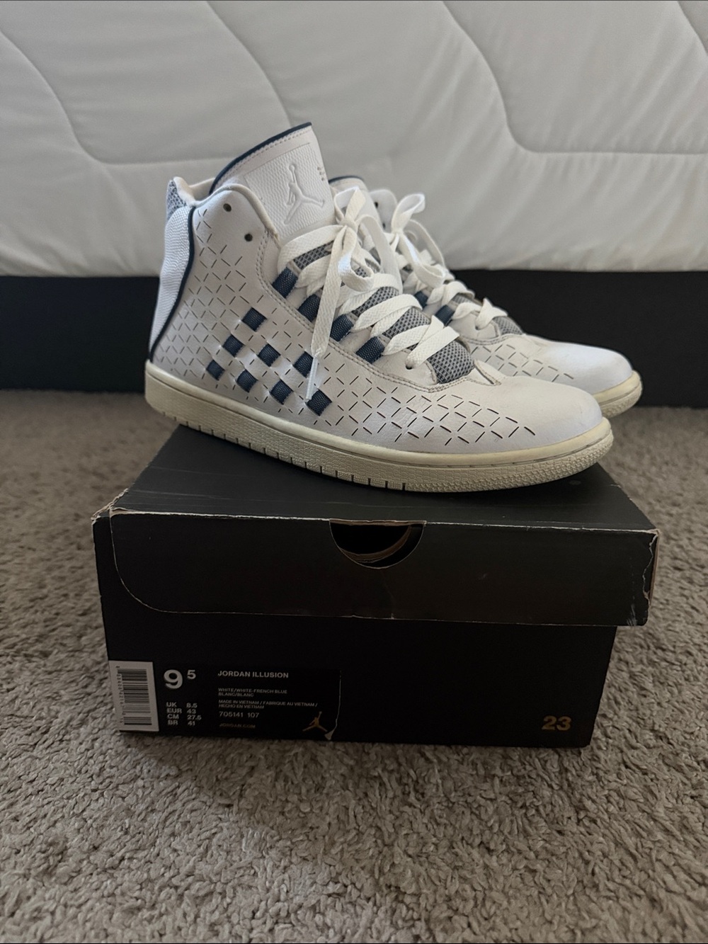 Jordan Illusion White and denim/blue High-Top Sneakers